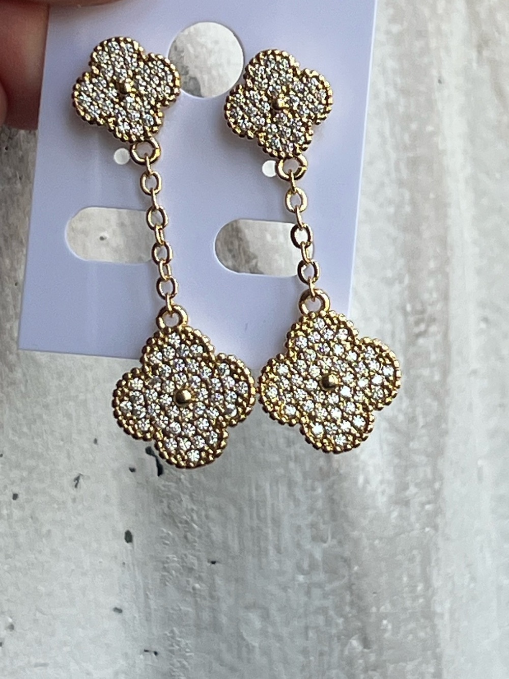 ⭐️-Gold Pavé Clover Drop Earrings